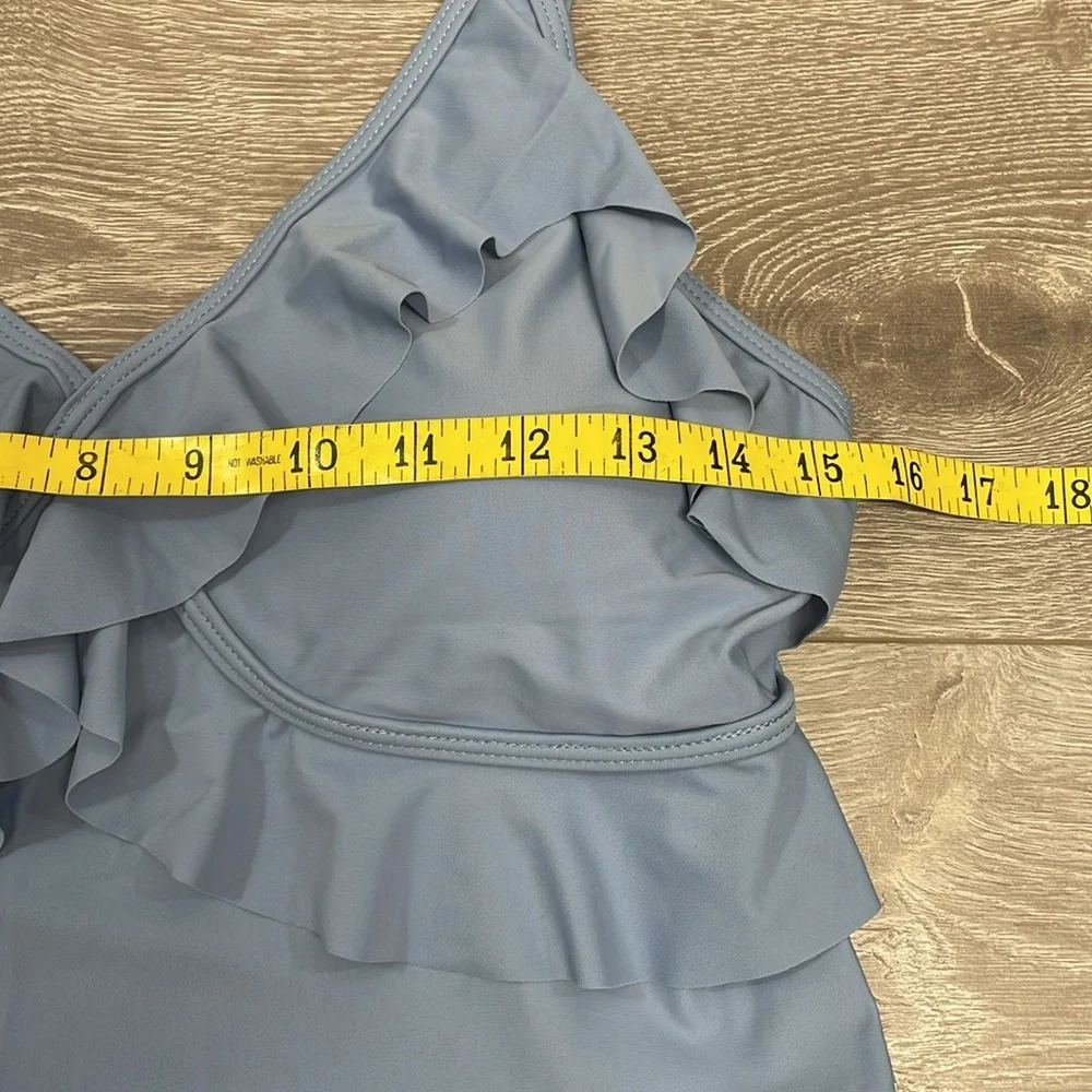 NWT Summer Mae Maternity Tankini Swimsuit Ruffle V-neck Ruched Tie Sides M